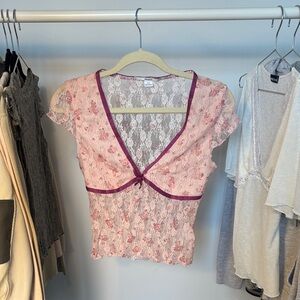Urban Outfitters Pink Floral Lace Top
